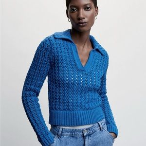 MANGO OPENWORK KNITTED POLO-NECK SWEATER